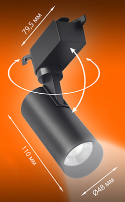 1-фазный трековый led светильник Ledvance ECO CLASS 8Вт 720 лм 4000К черный - размеры