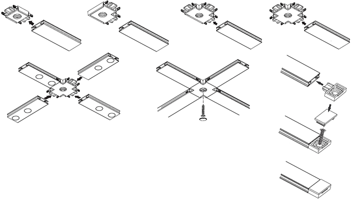 монтаж трековой системы при помощи шинопроводов и коннекторов Jazzway MTR16