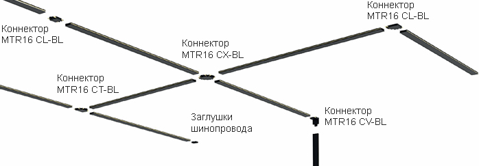монтаж трековой системы при помощи шинопроводов и коннекторов Jazzway MTR16
