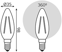 led лампа Gauss Filament Elementary C35 Е14 10 Вт - размеры