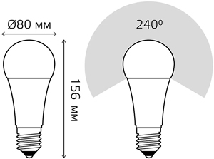 led лампа А80 Gauss 70225 Elementary - размеры