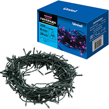 led гирлянда Uniel ULD-S2000-200/DGA Pink IP20 - внешний вид + упаковка