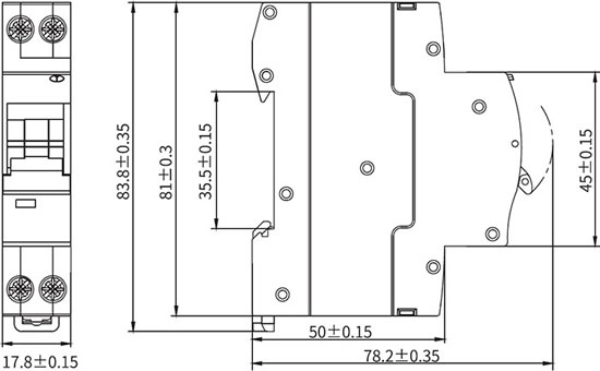 автоматический выключатель дифференциального тока DKC MDR32N 1 модуль - размеры