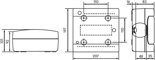 корпус 8 модулей IP41 DKC RAM Base - размеры