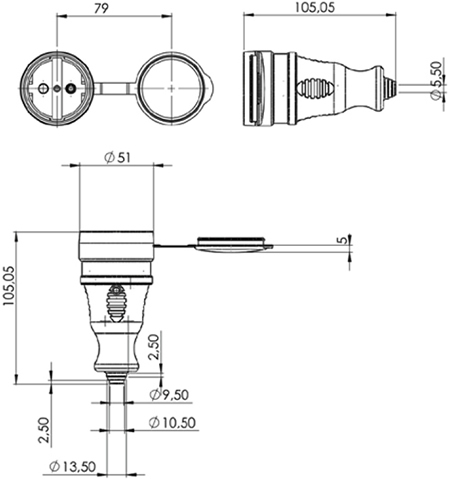 розетка каучуковая переносная EKF RPS-012-16-230-44-r PROxima - размеры