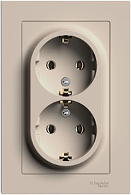 розетка 2-местная Systeme Electric AtlasDesign, з/к, в сборе, песочный - внешний вид