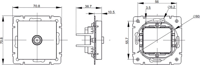 розетка ТВ IEK Brite - размеры