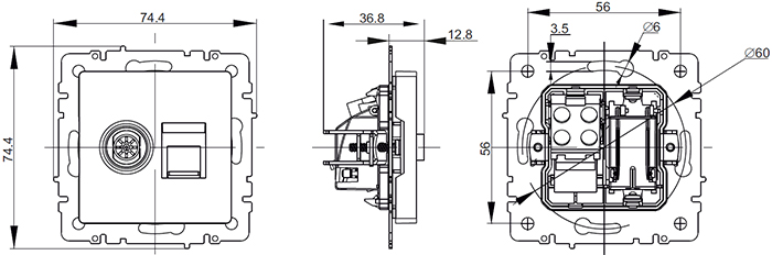 розетка двойная TV+RJ45 IEK Brite - размеры