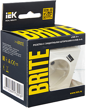 розетка 1-местная IEK РЮш10-2-БрБ Brite - упаковка