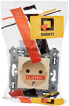 розетка 1-местная DKC Avanti, з/к + шторки, цвет ванильная дымка - упаковка