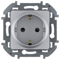 Инспириа алюминий розетка скрытая 1-мест заземление шторки IP20 