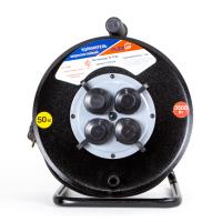 Удлинитель 4-мест 50м КГ 3*1,5 черный катушка металл IP44 PlexUp 3500Вт