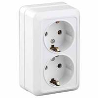 Квадро белый розетка открытая 2-мест заземление IP20 