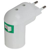 Патрон-переходник вилка-E27 пластик белый ЭРА с выкл