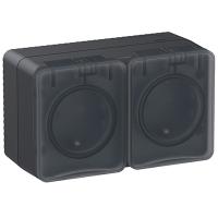 Атлас Профи антрацит розетка открытая 2-мест шторки IP54 