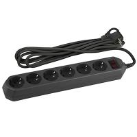 Фильтр сетевой 6-мест 5м ПВС 3*0,75 черный выкл ЭРА 