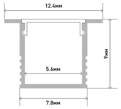 Профиль с экраном встраиваемый 12*9*2000мм ЭРА крепеж+заглушки