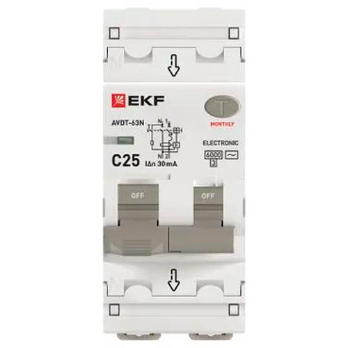 Дифавтомат 2Р 25А C тип AC 30мА 6кА 2мод АВДТ-63N EKF PROxima