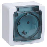 Гермес дымчатый розетка открытая 1-мест заземление с крышкой IP54 