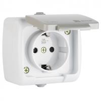 Мурманск серый розетка открытая 1-мест заземление с крышкой шторки IP54 