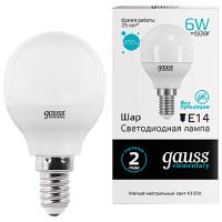 Лампа шар свд Е14 6Вт 4100К 450лм G45 матовый Gauss 