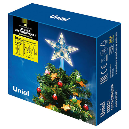 Верхушка на елку свд "Звезда" 15см 10 LED теплый белый IP20 на батарейках  (не в компл.)