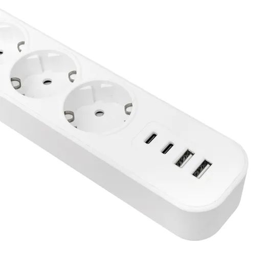 Удлинитель 5-мест 1,5м ПВС 3*1,5 белый выкл EKF  2USB 2,4А+2USBtype-С