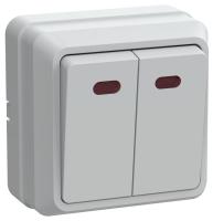 Октава выключатель открытая белый 2кл 10А с подсветкой IP20 