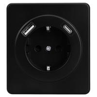 MIELE ROUND Розетка 1-ая с/з с/у з/ш 16А с USB A+C быстрой зарядки 5В/3А черная KRANZ