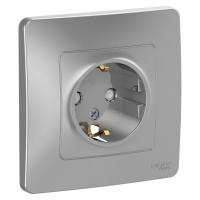 Бланка алюминий розетка скрытая 1-мест заземление шторки IP20