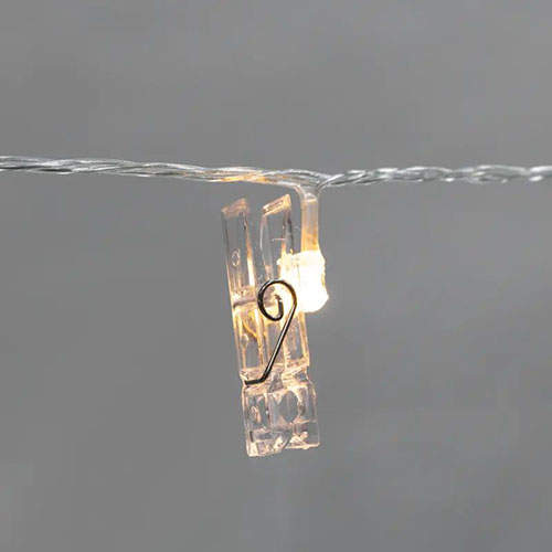 Гирлянда нить 5м теплый белый 30свд IP20 прозрачный провод прищепки