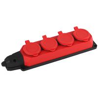 Колодка 4-мест 16А красный каучук заземление IP44 ЭРА