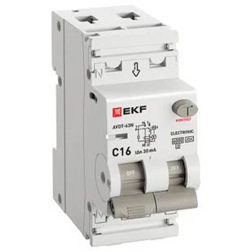 Дифавтомат 2Р 16А C тип A 30мА 6кА 2мод АВДТ-63N EKF PROxima