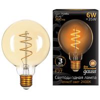 Лампа свд 220В Е27 6Вт 2400К 360лм стандарт G95 золотистая филамент Gauss винтаж