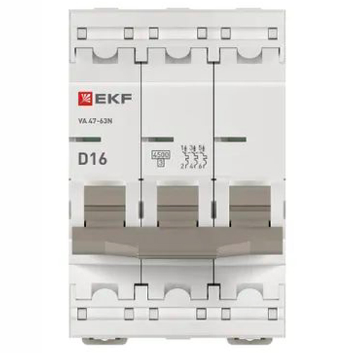 Автомат 3Р 16А D 4,5кА ВА47-63N EKF PROxima