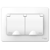 Бланка белый розетка скрытая 2-мест заземление с крышкой шторки IP44 