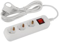 Удлинитель 3-мест 3м ПВС 3*0,75 белый выкл ЭРА  Greenline