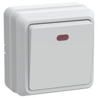 Октава белый выключатель 1кл с подсветкой открытая 10А IP20 
