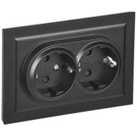 Брайт черный розетка скрытая 2-мест заземление шторки IP20 