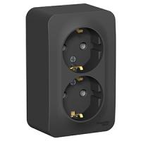 Бланка антрацит розетка открытая 2-мест заземление IP20 