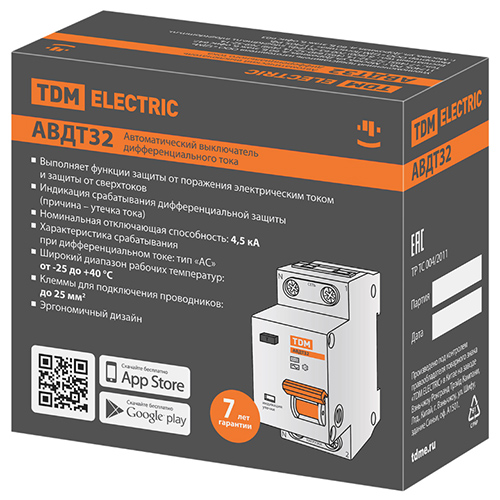 Дифавтомат 2Р 25А C 30мА 4,5кА АВДТ32 2мод TDM