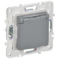 Сканди серый механизм розетки скрытая 1-мест заземление с крышкой шторки IP44 
