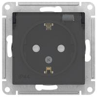 Атлас карбон розетка скрытая 1-мест заземление с крышкой шторки IP44 