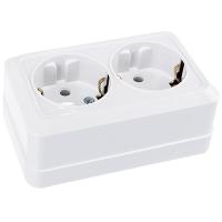 Боллето белый розетка открытая 2-мест заземление IP20 