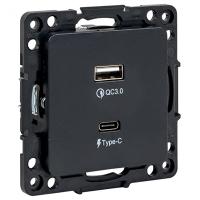 Стокгольм черный розетка USB type-A+type-C скрытая 2-ая 