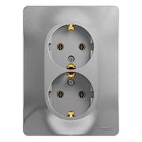 Глосса алюминий розетка скрытая 2-мест заземление IP20 