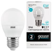Лампа шар свд Е27 6Вт 4100К 450лм G45 матовый Gauss 