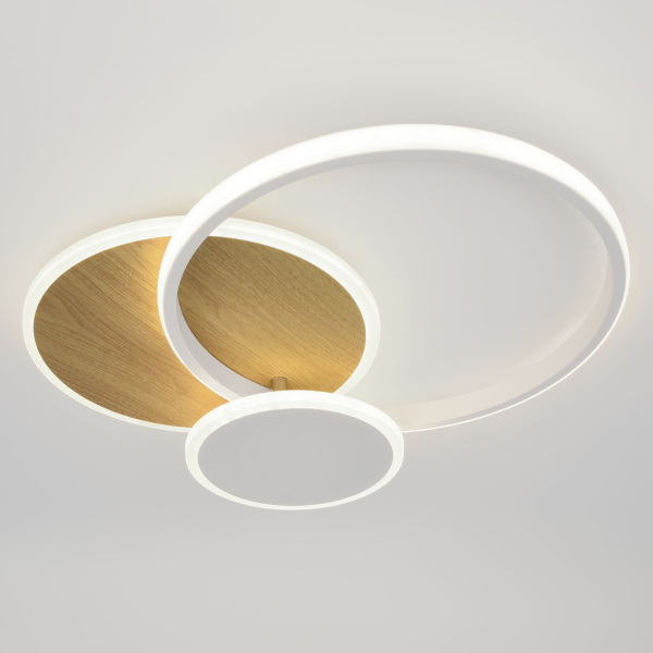 Светильник потолочный (люстра) свд 60Вт 3000К-6500К 4900лм белый/дерево пульт