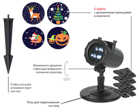 Проектор свд. 5Вт "Праздник" RGB 4 режима 220В IP44