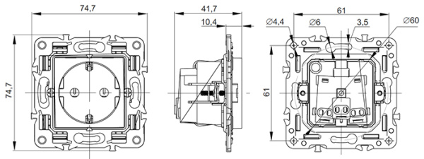 Сканди арктический белый розетка скрытая 1-мест заземление IP20
